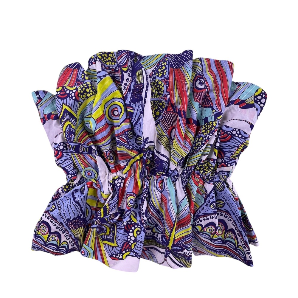 Anthropologie Diana Ruffled Smocked Strapless Tube Top Multi Color Print  M